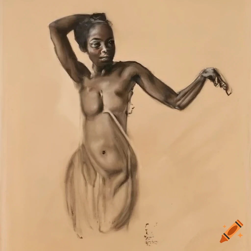 Charcoal art of African tribal woman dancing in traditional style
