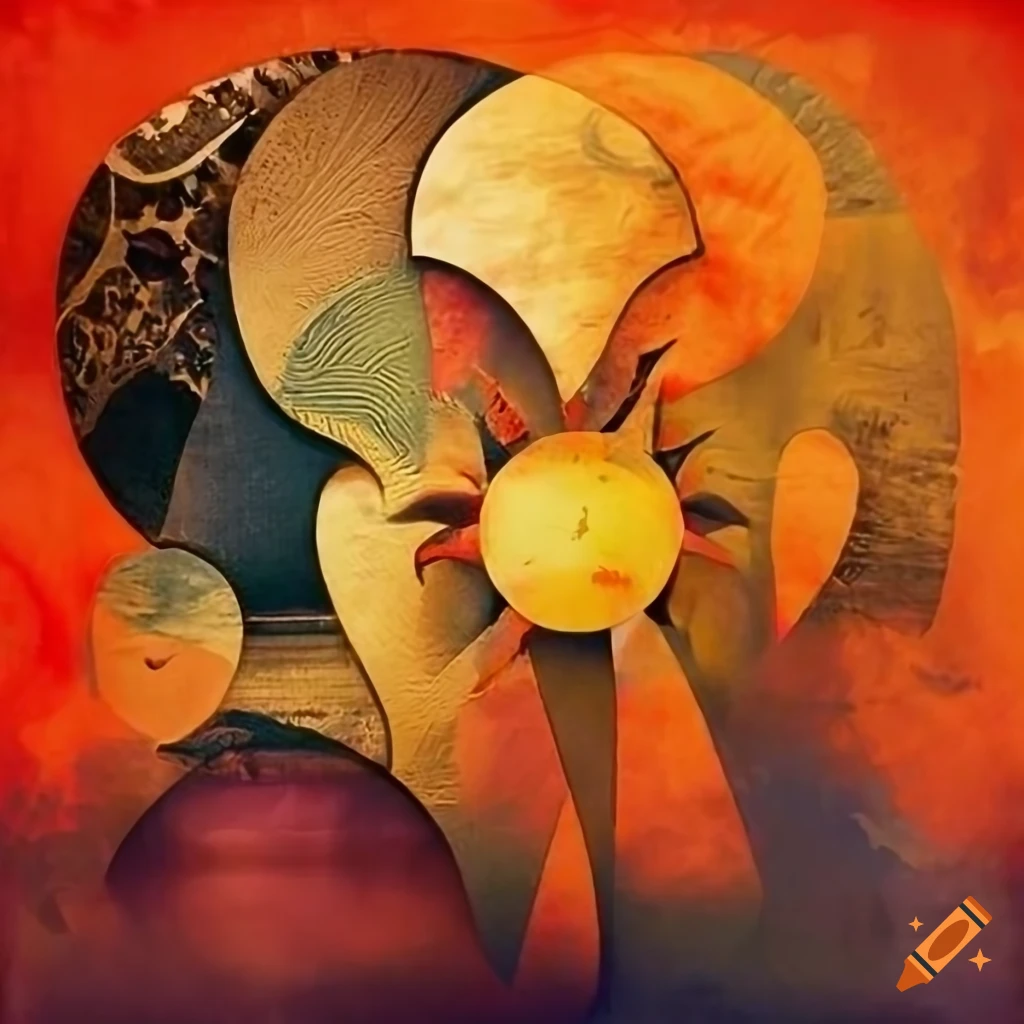 Abstract collage inspired by the sun in a medieval style