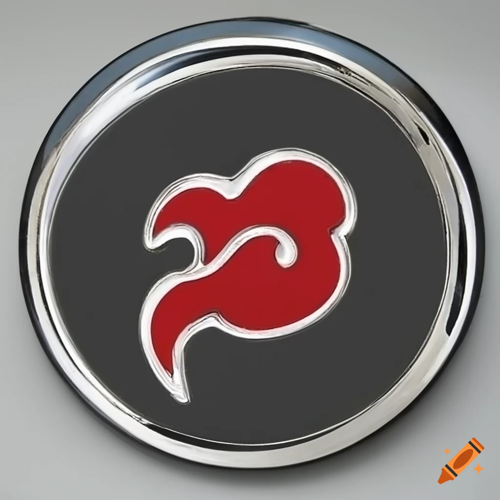 Emblem with polished silver and onyx, featuring inlaid ruby Akatsuki cloud