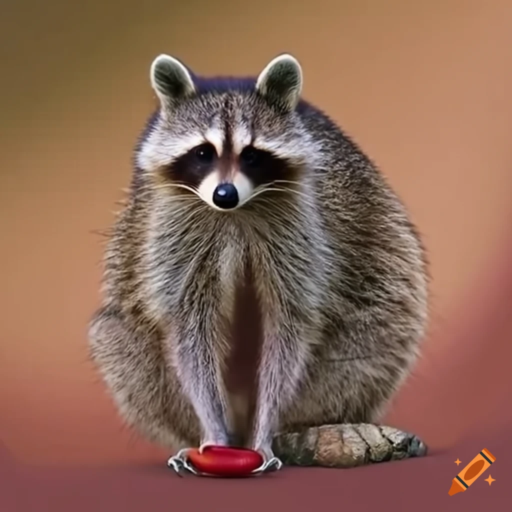 Raccoon touching the knee of a red bean character