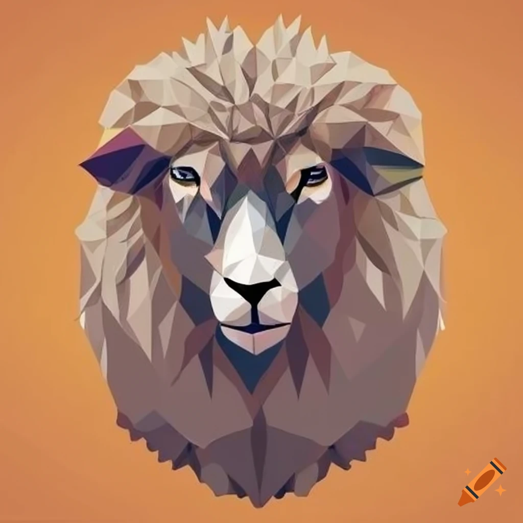Sheep facing a lion in polygon art style