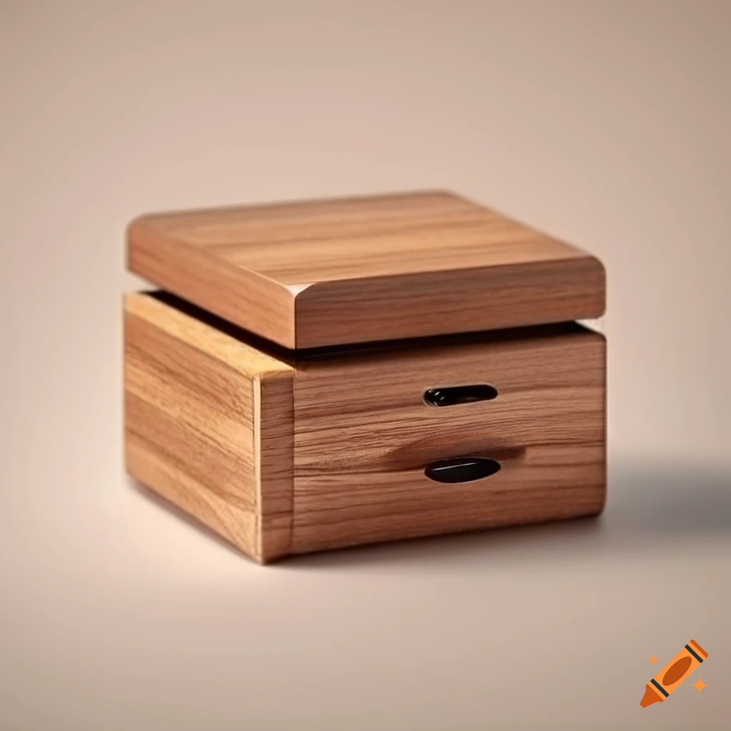 Square wooden box with drawer for jewellery and slot for airpods