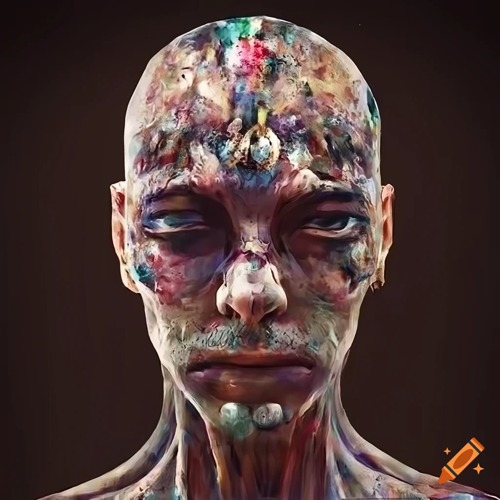 Human body transformed into technology showing dual emotions in a digital environment
