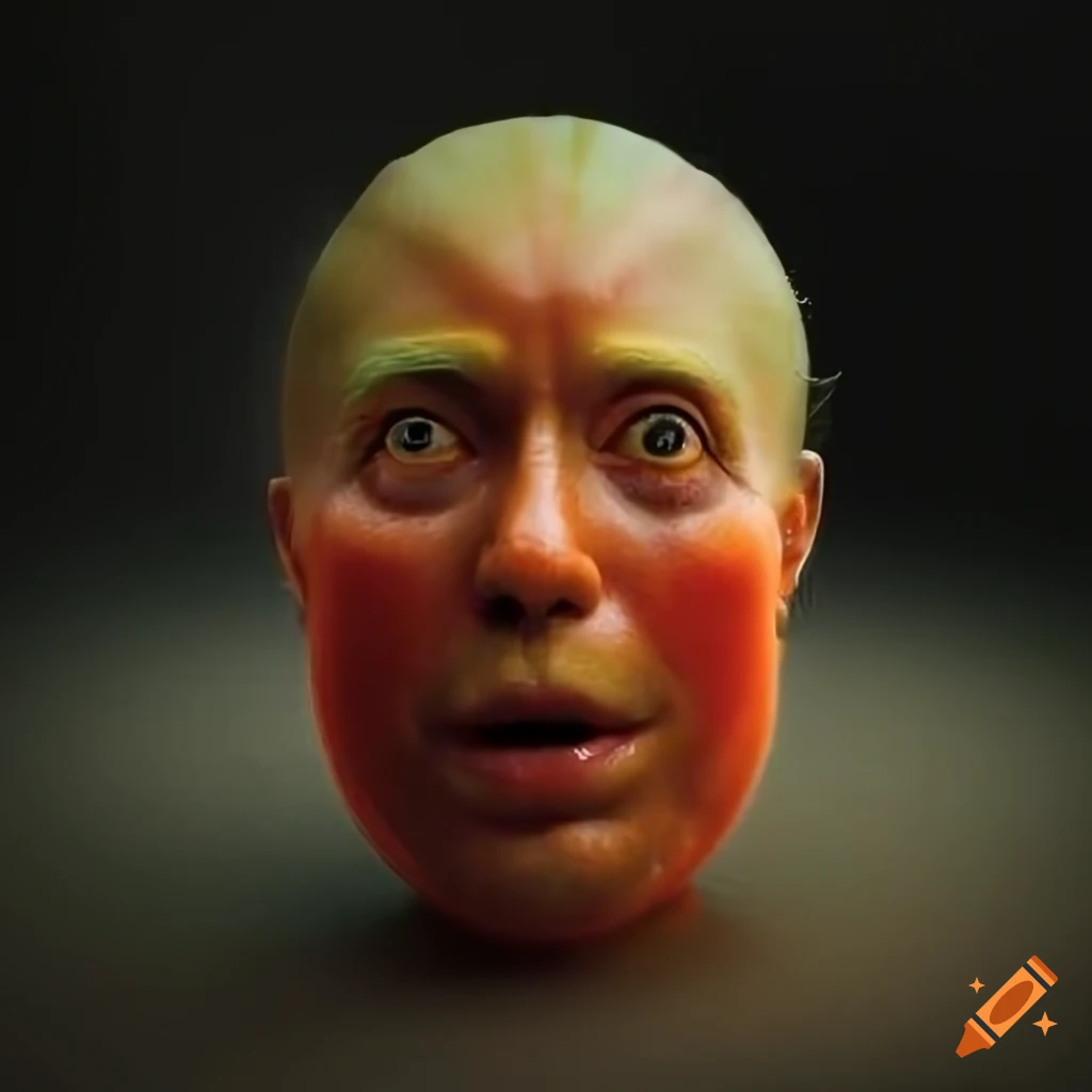Closeup of human face made of tomatoes in a hyperrealistic style