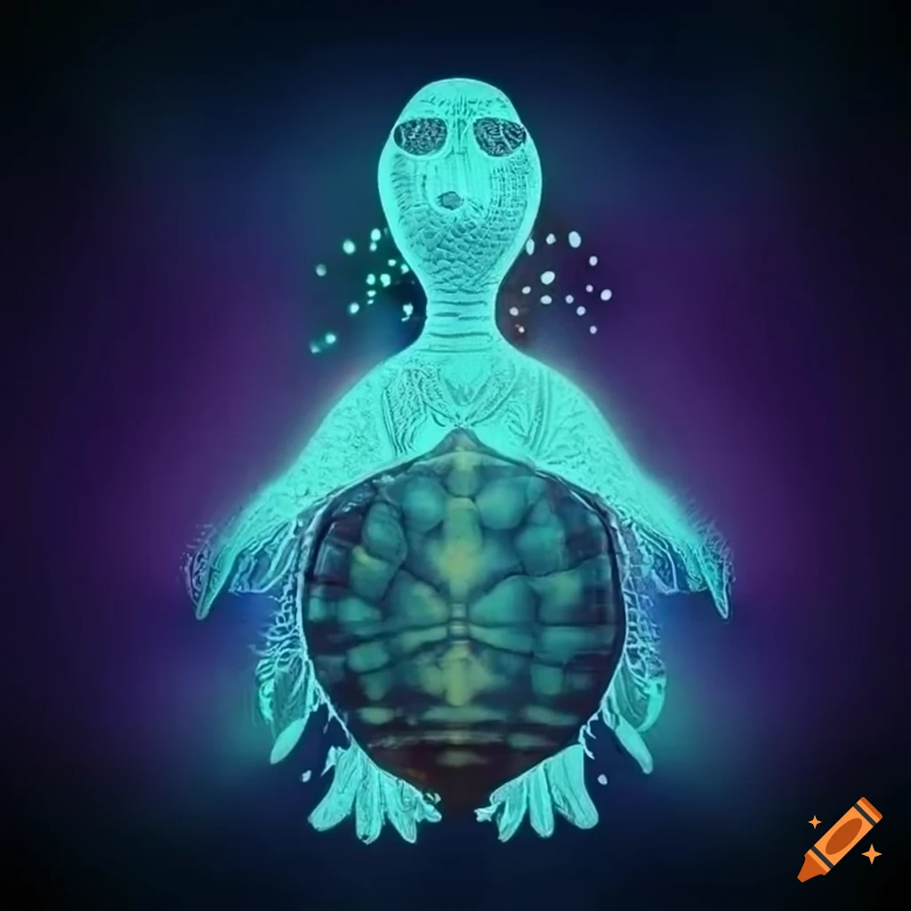Mystical design for a card with a relaxed turtle