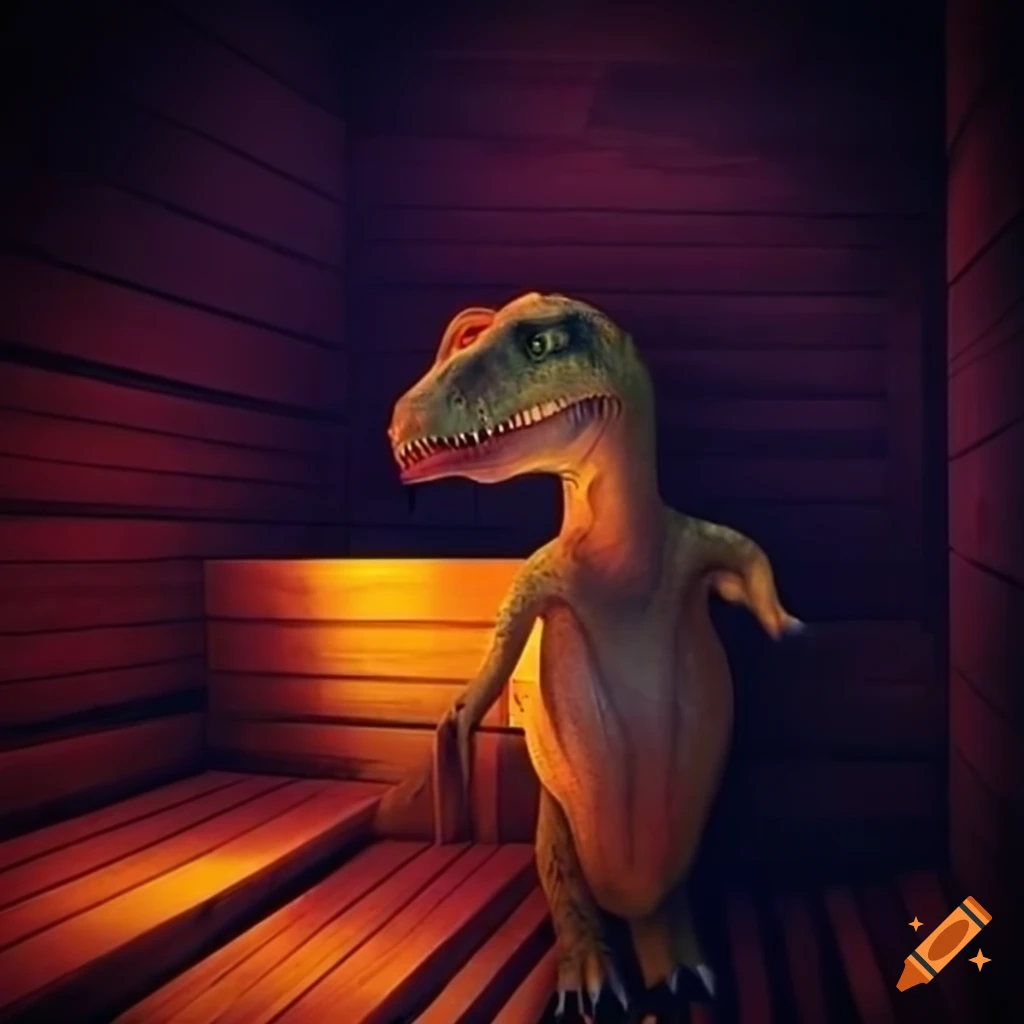 Dinosaur enjoying sauna relaxation