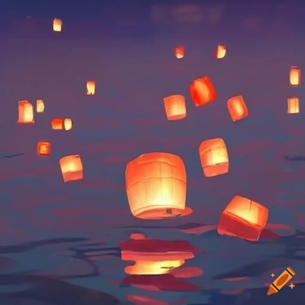 Floating lanterns on water