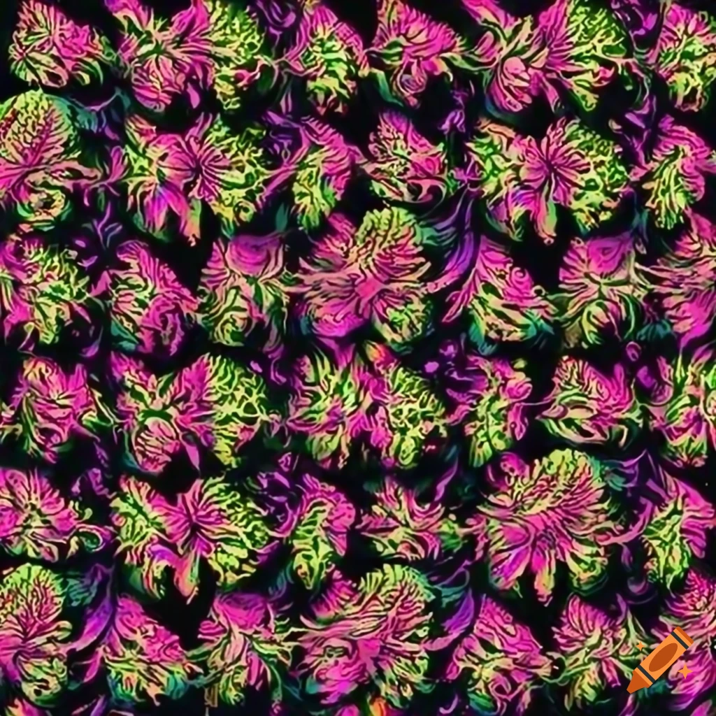 Repeating floral Hypoestes leaf pattern in trippy 70s style