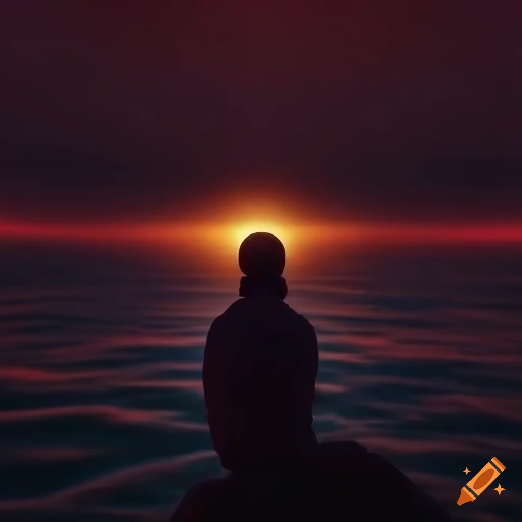 Man singing into a microphone at sunset in a magical setting