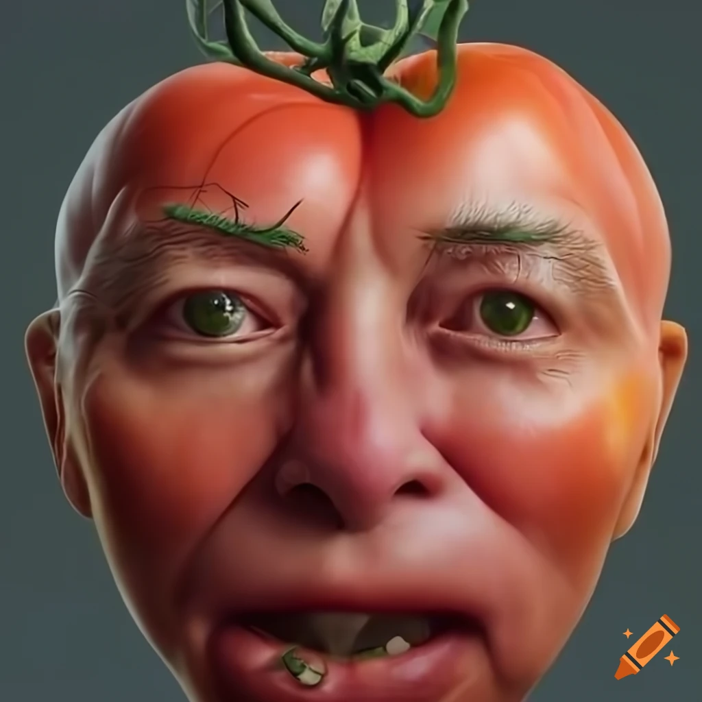 Closeup of human face made of tomatoes in a hyperrealistic style