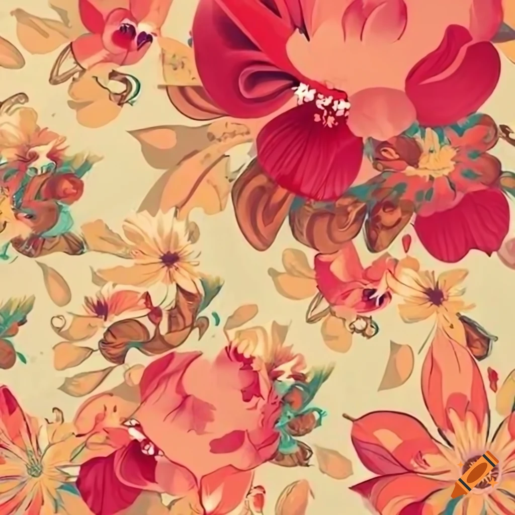 Vintage chic floral background with multiple flower types in 1970s style