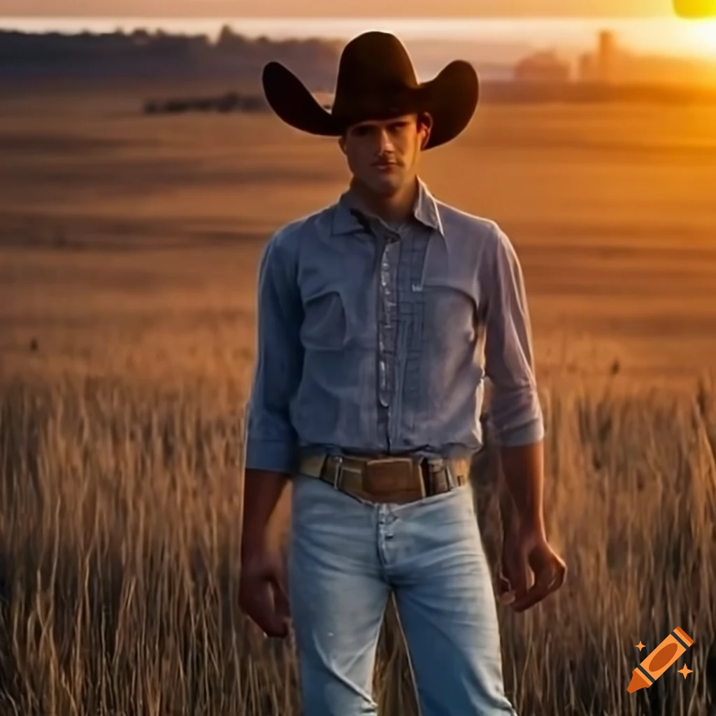 Attractive cowboy on a field