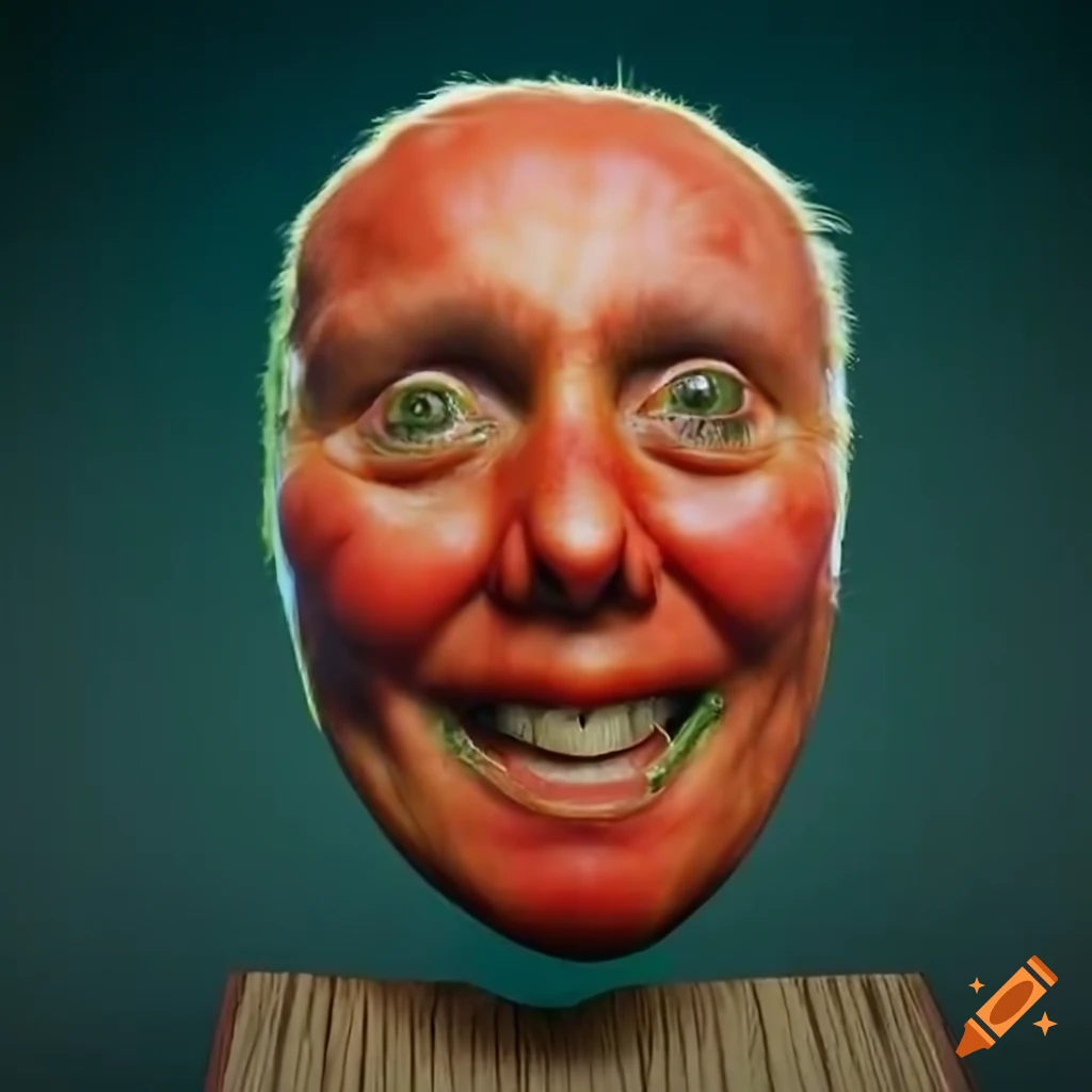 Closeup of human face made of tomatoes in a hyperrealistic style