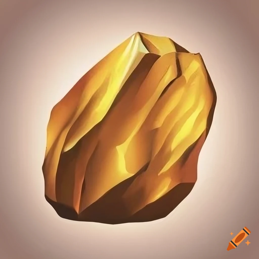 Hand-drawn illustration of a large golden rock with a gleaming texture