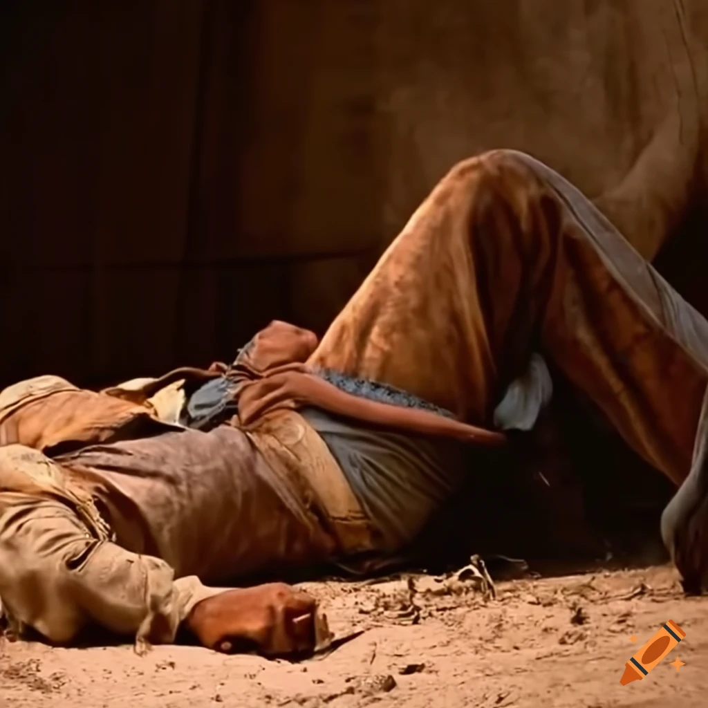 Injured cowboy lying on the ground in a Western setting