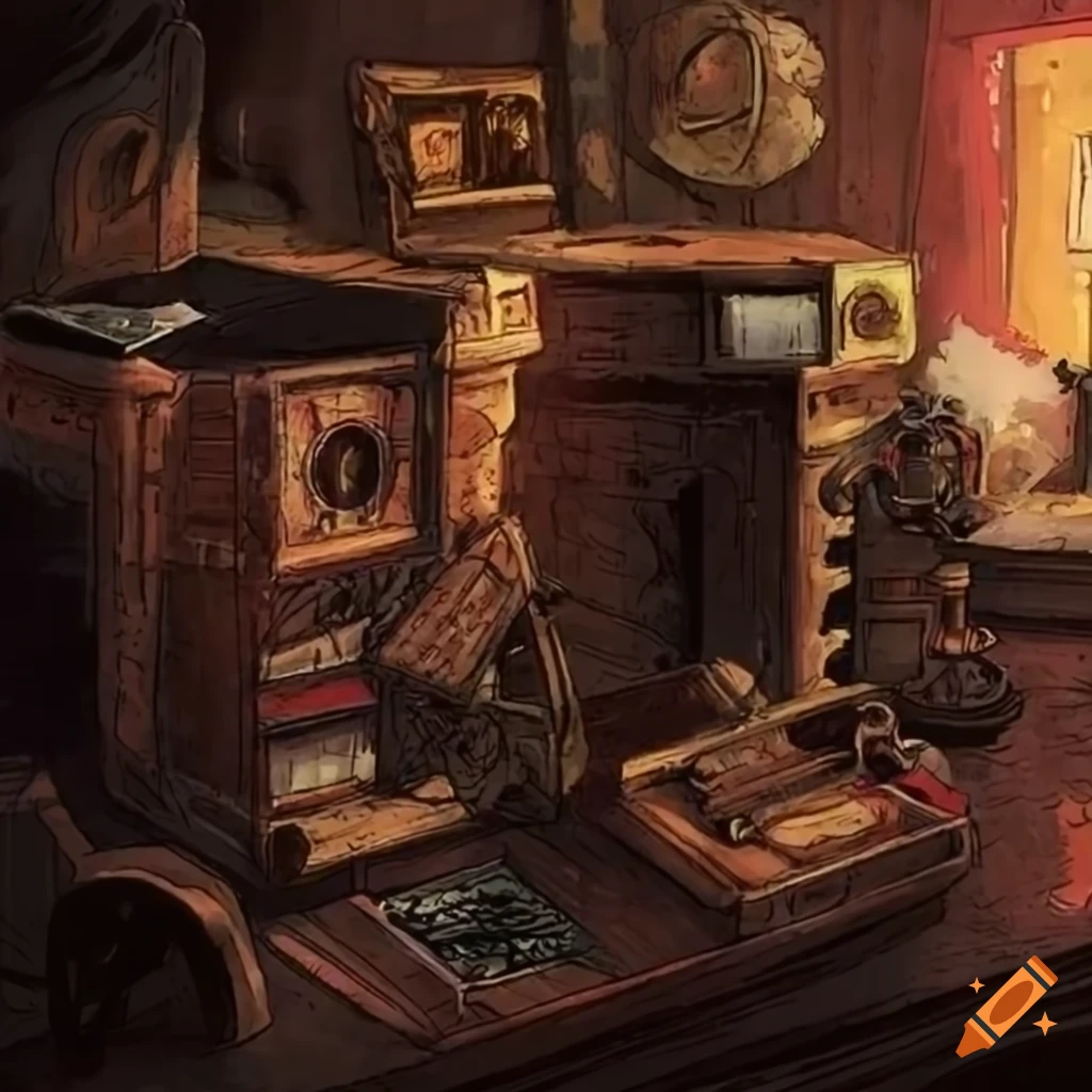 Old camera room (comic style) on Craiyon