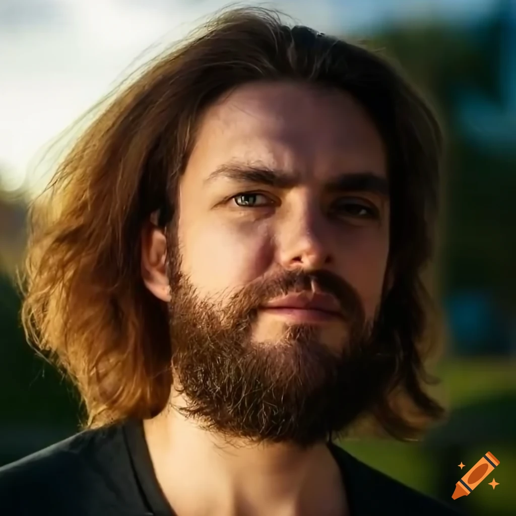 Long-haired bearded man in dramatic sunlight