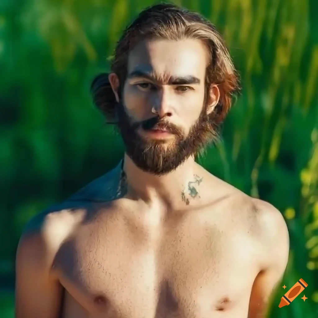 Man with long hair and beard in dramatic sunlight