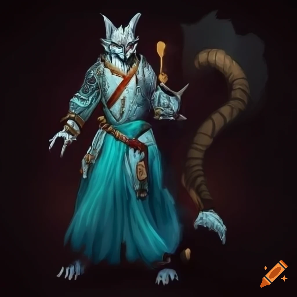 Teal-cobalt male were-cat tabaxi rakshasa xianxia monk with demon-touched hands and horns wearing large armored gloves