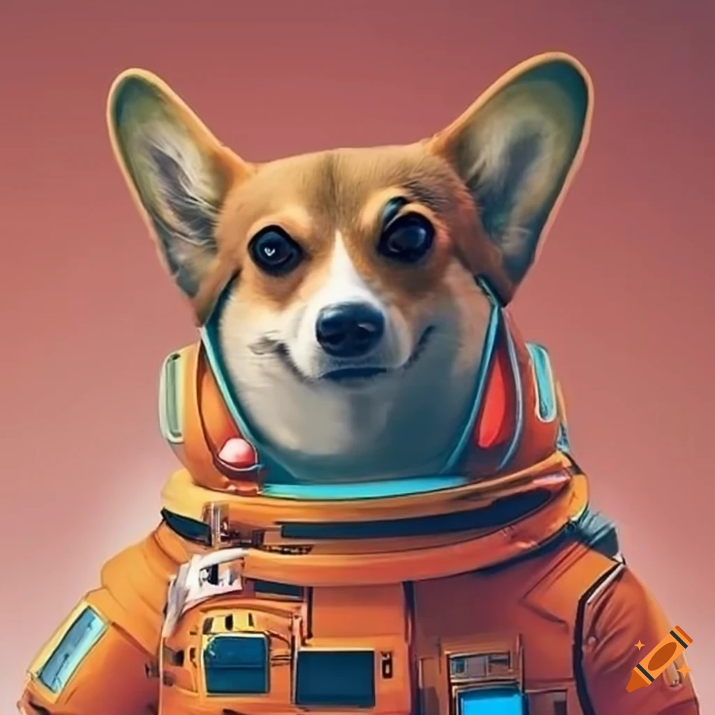 Corgi in a retrofuturistic spacesuit
