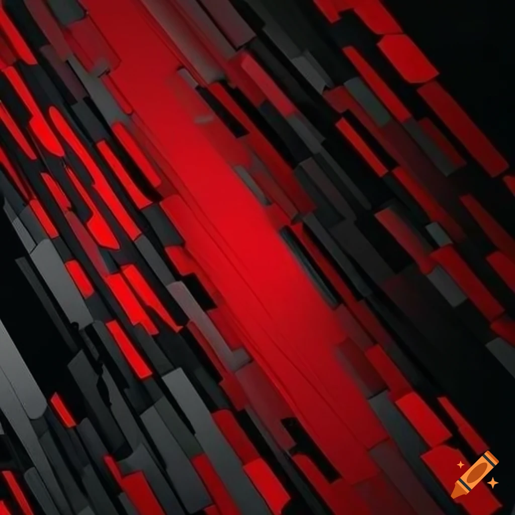 Abstract art with interconnected red and black geometric shapes