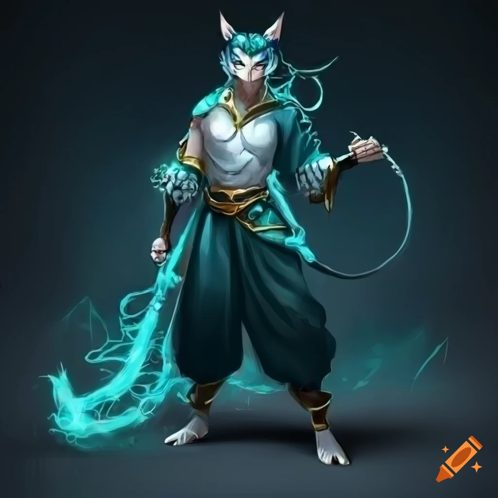 Teal-cobalt were-CAT lynx lad xianxia MONK in Dungeons & Dragons artstyle