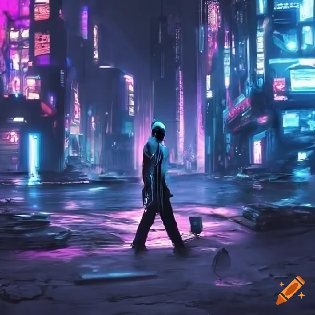 Men walking through plastic tubes over a futuristic city at night on ...