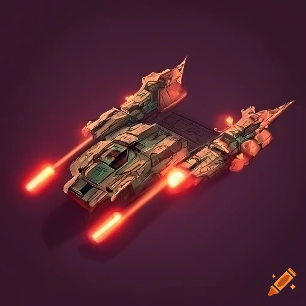 Video game spaceship with fantasy Dwarves inspired art deco design