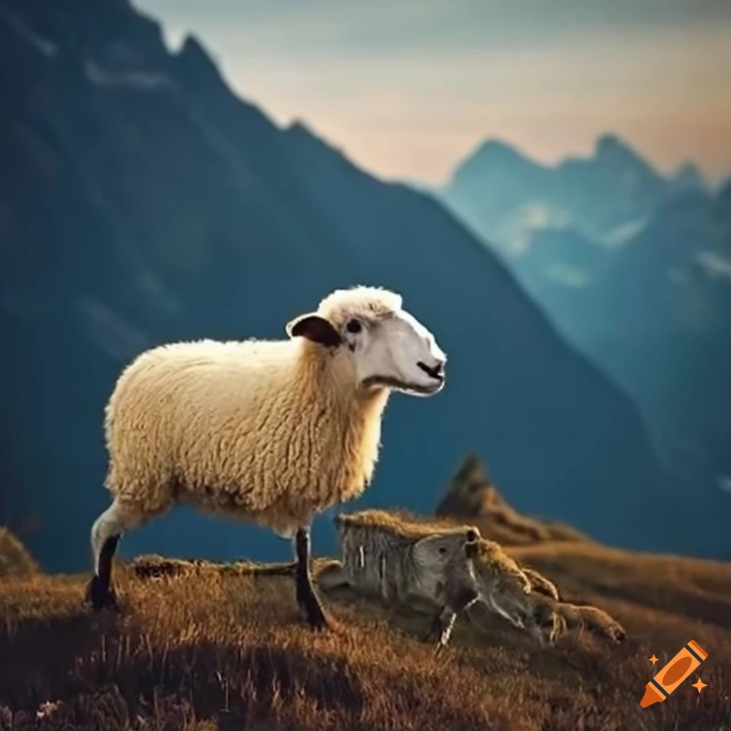 Tenacious sheep leading a flock in Swiss scenery