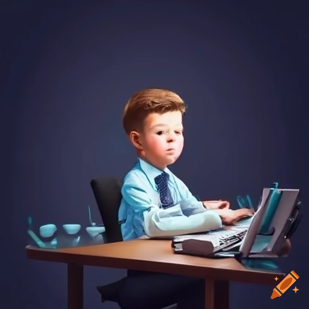 Office boy with a trading setup sitting in a chair
