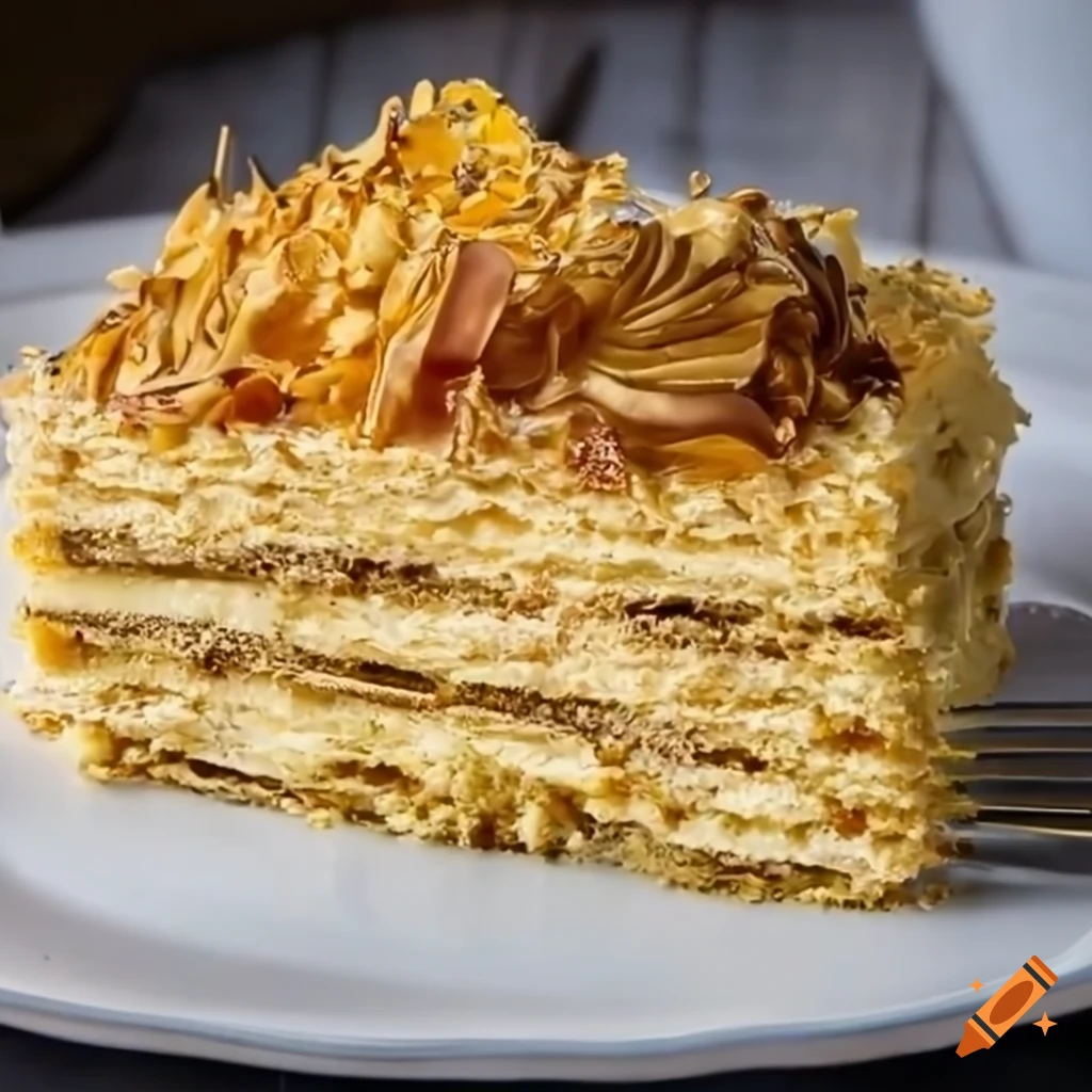 Multi-layer Napoleon cake on a plate