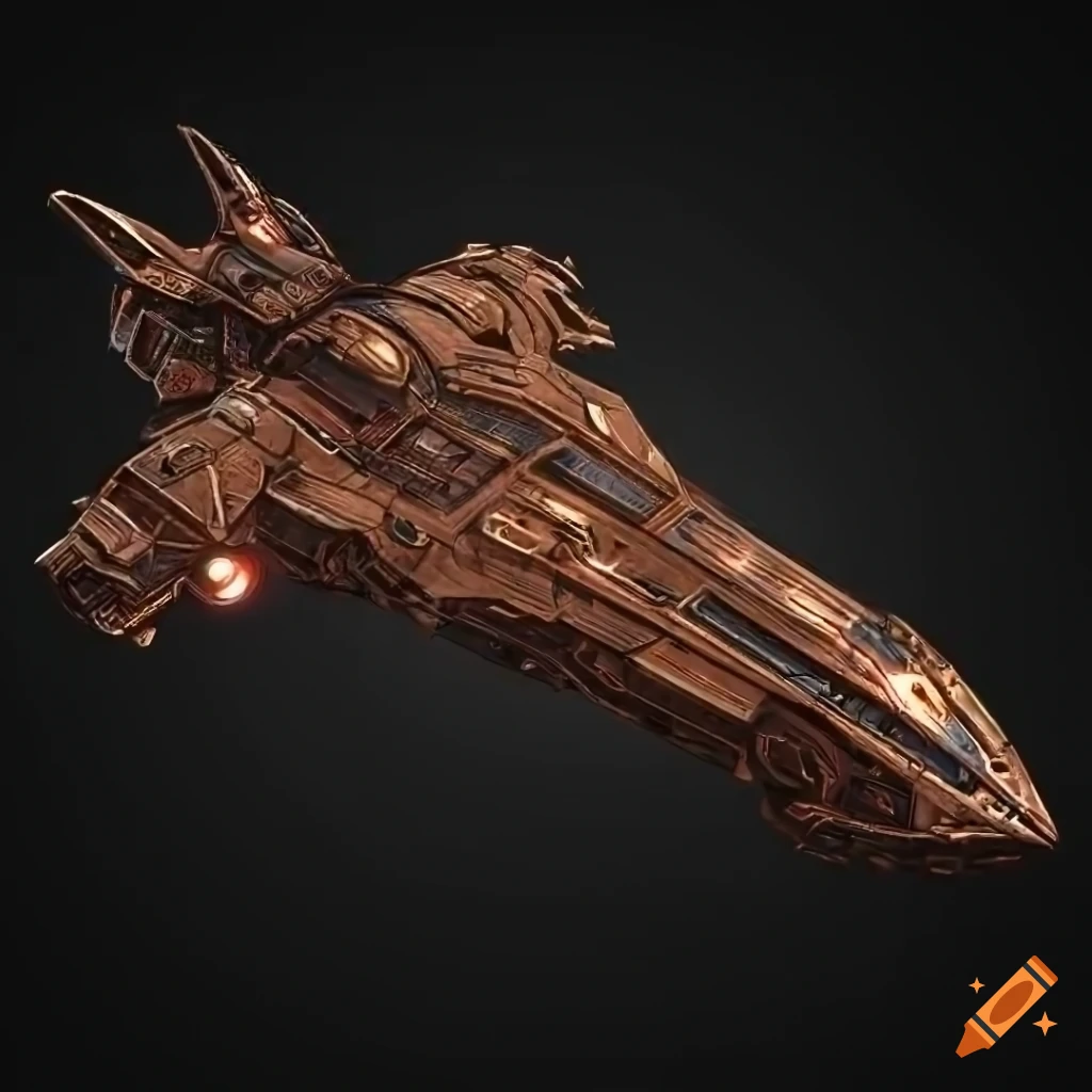 Video game spaceship with fantasy Dwarves inspired art deco design