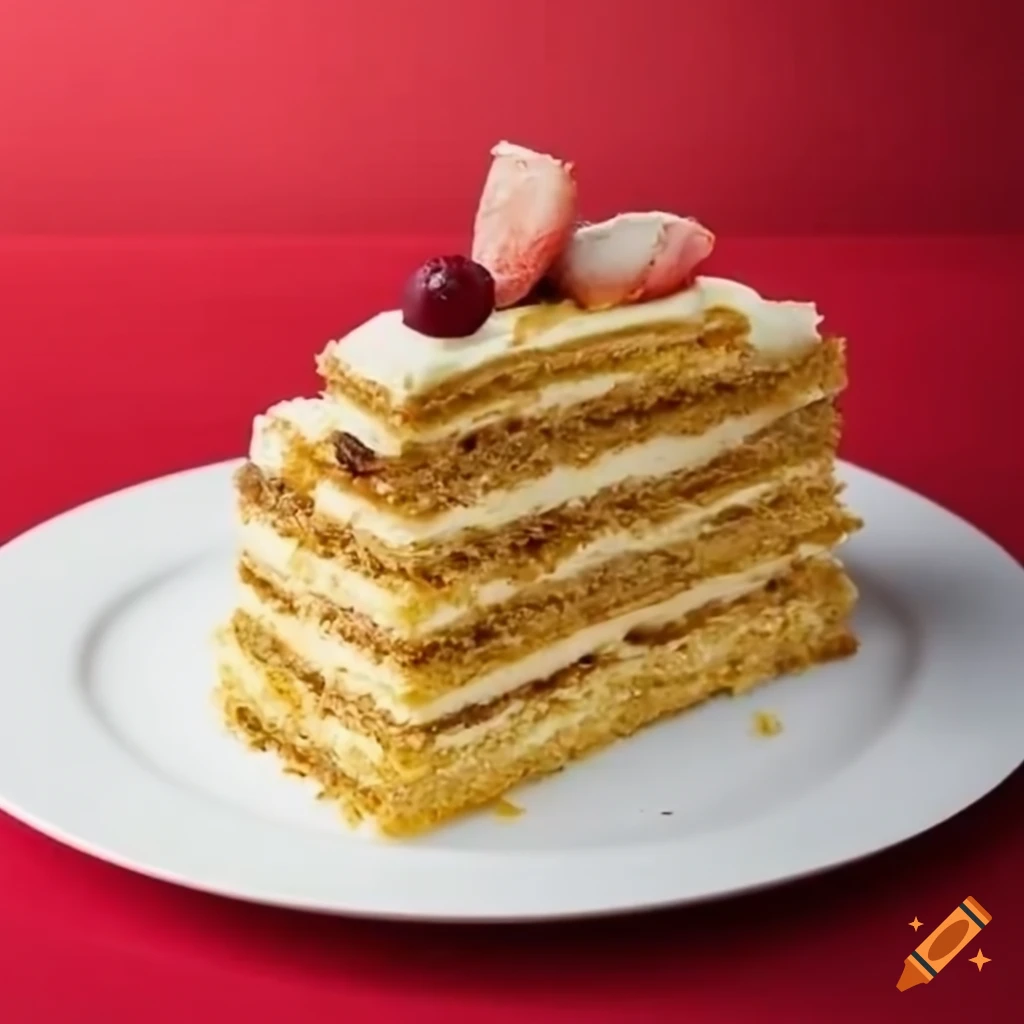 Multi-layer Napoleon cake on a plate