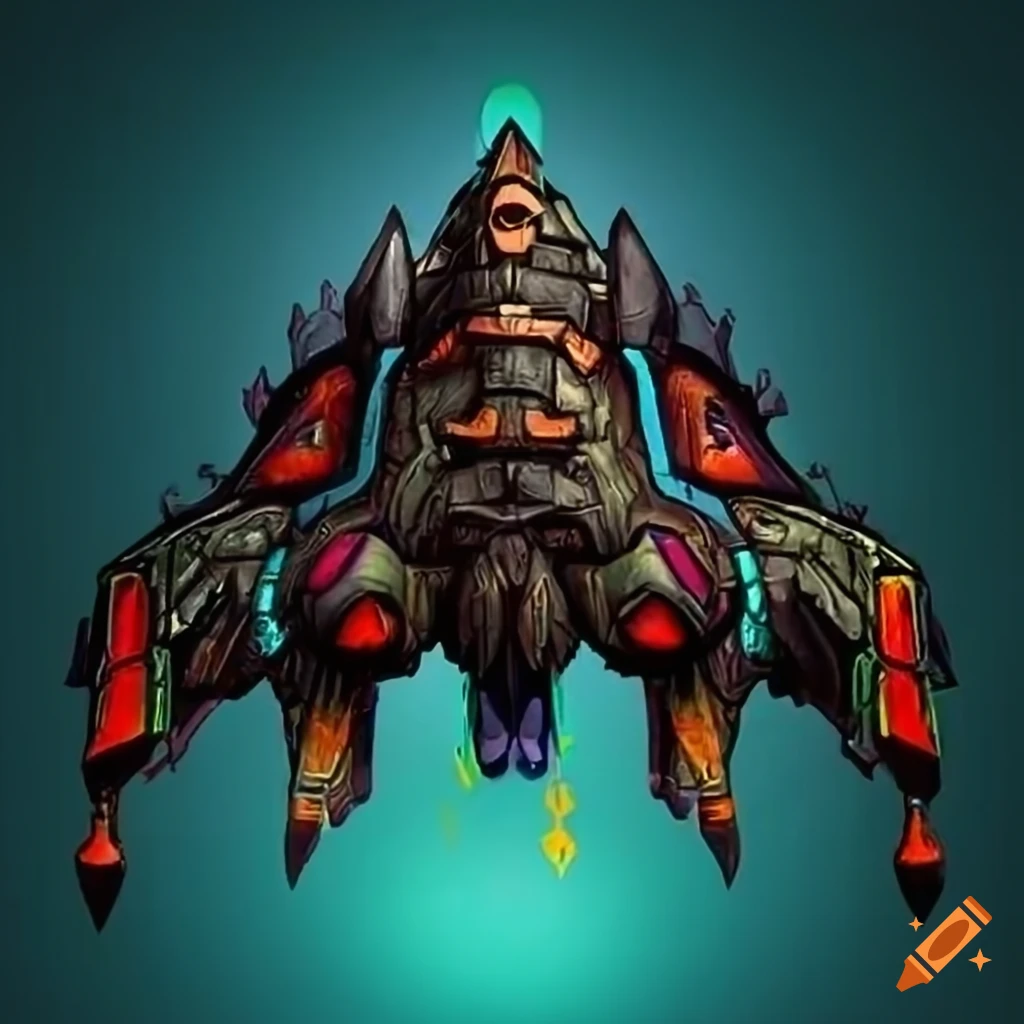 Fantasy Orc-inspired spaceship with rugged and aggressive design