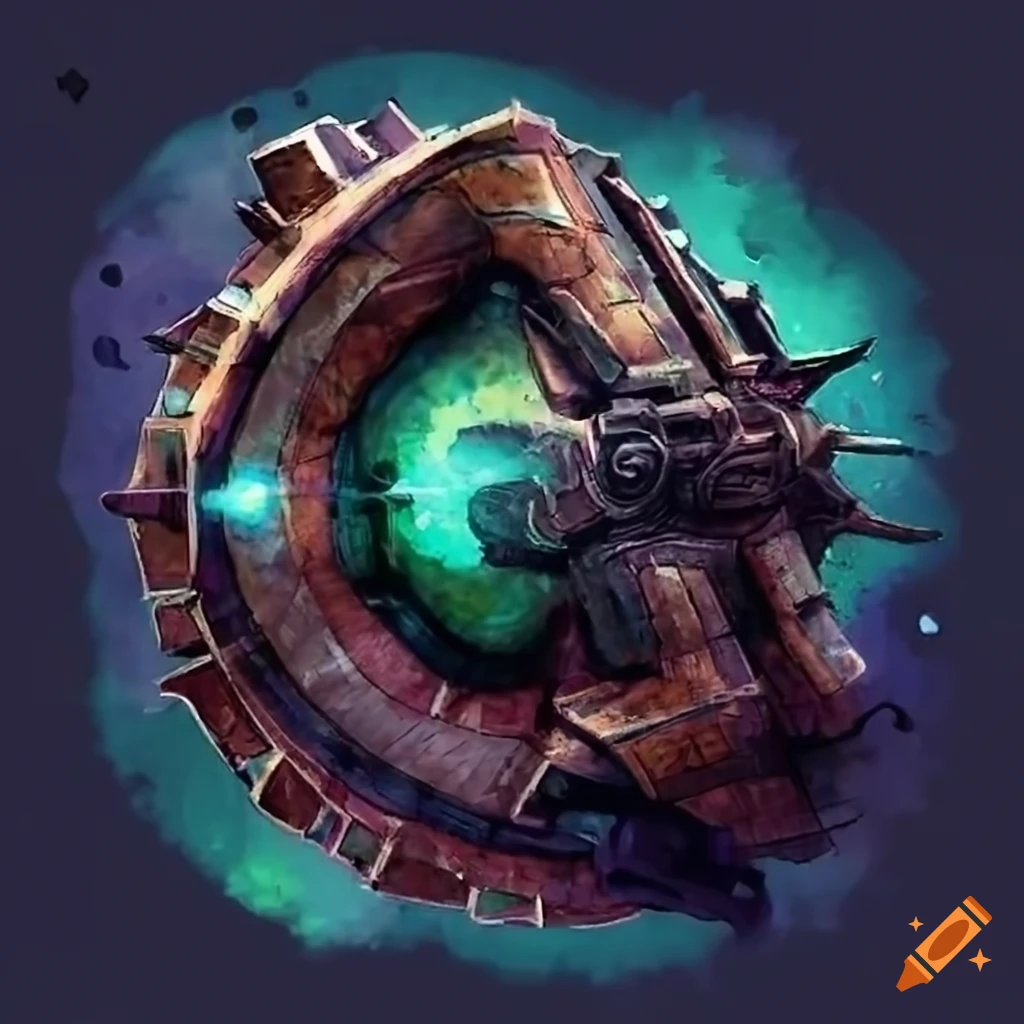Spaceship inspired by fantasy Orcs with rugged and brutal craftsmanship