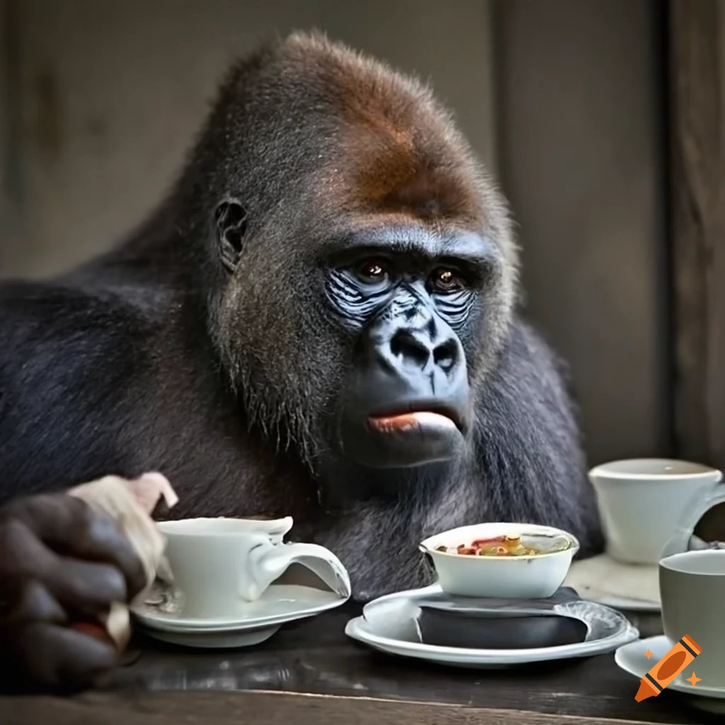 Gorilla at a tea party