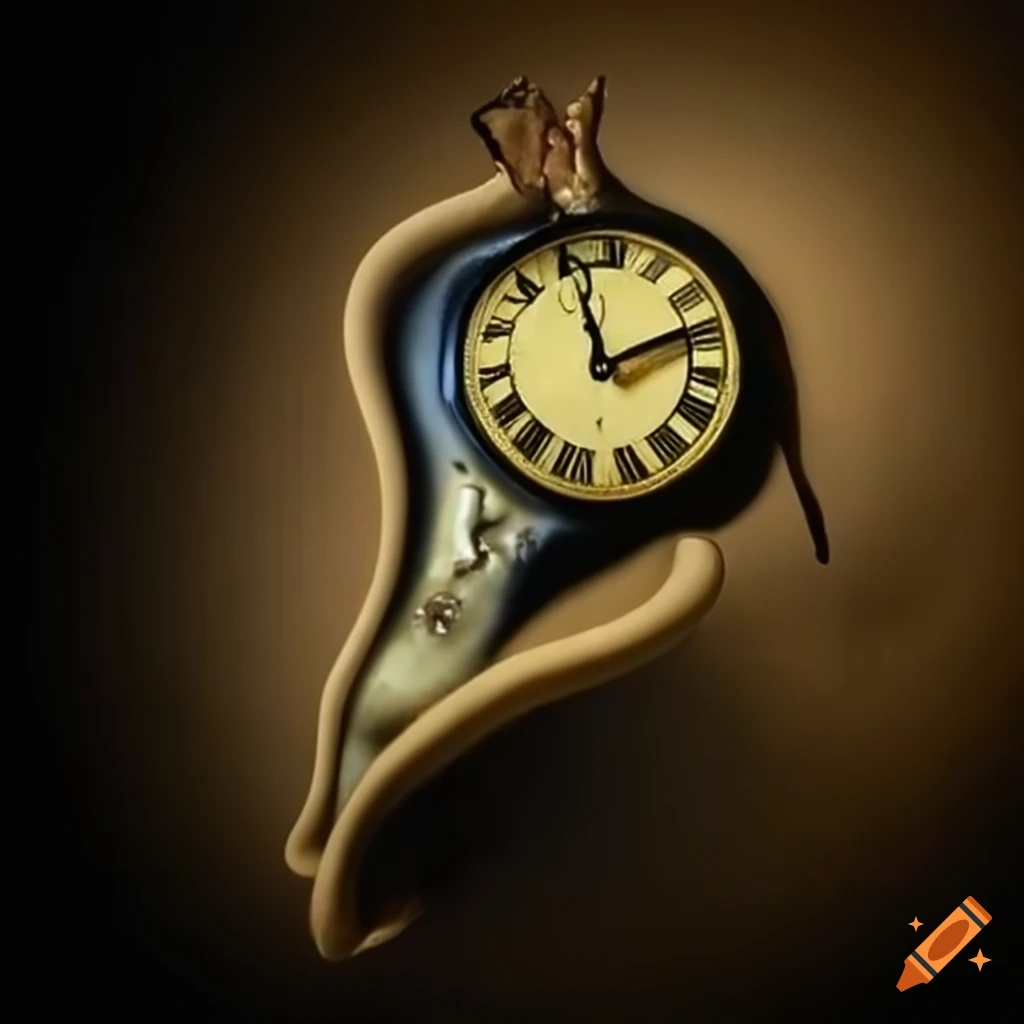 Melting clock in a surreal dreamlike painting inspired by dali on Craiyon