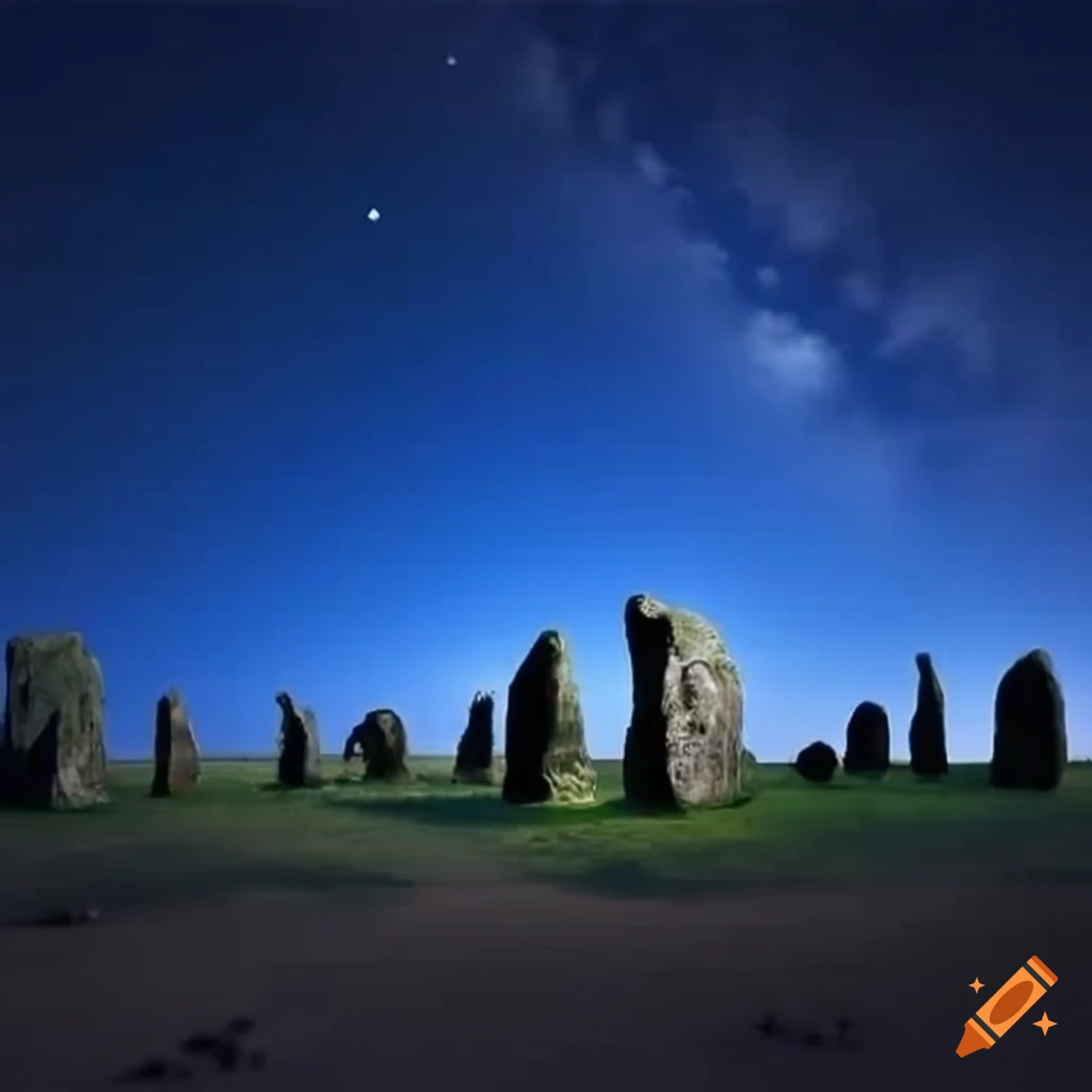 Enigmatic ancient standing stones illuminated by the moonlight