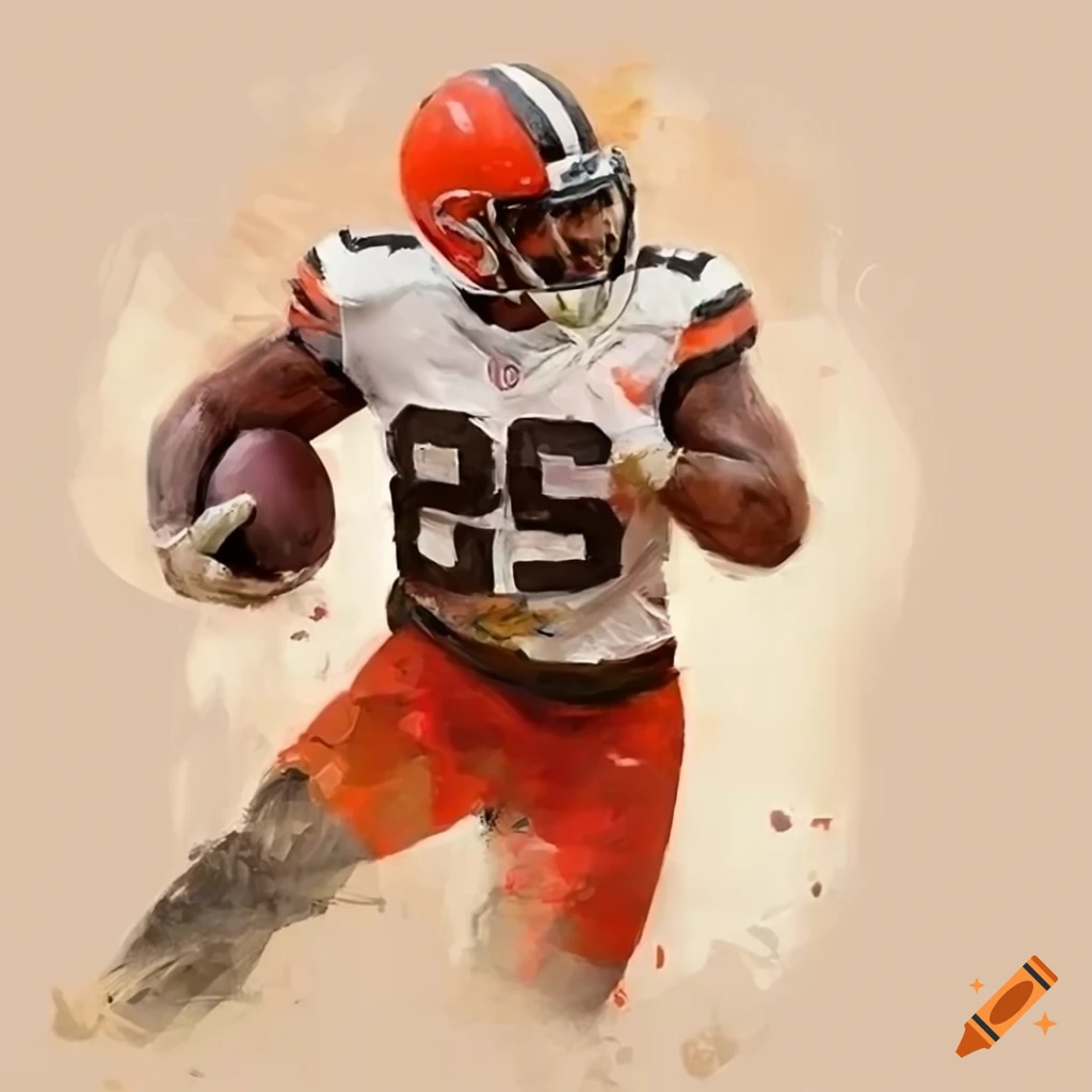Abstract artwork depicting Nick Chubb knee injury in beige tones