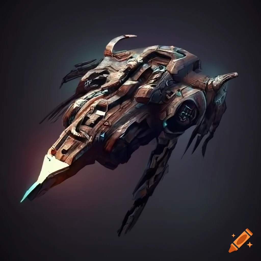 Fantasy Orc-inspired spaceship with rugged and aggressive design