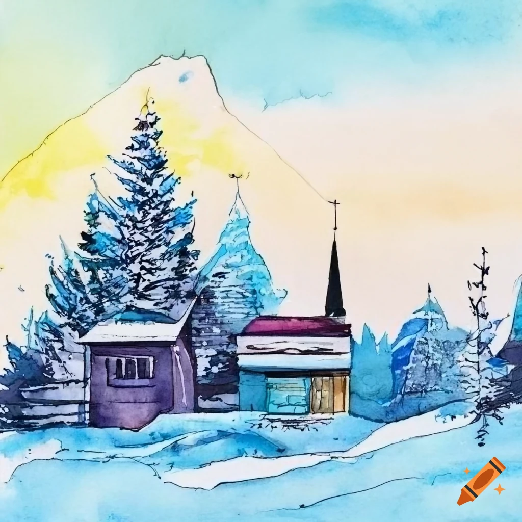 Whimsical illustration of Yellowknife, Northwest Territories landmarks with watercolor fills