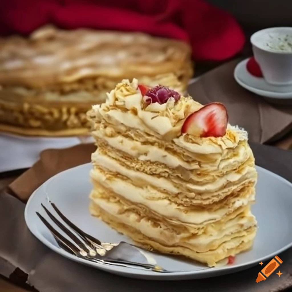 Classic Napoleon cake in a realistic photo