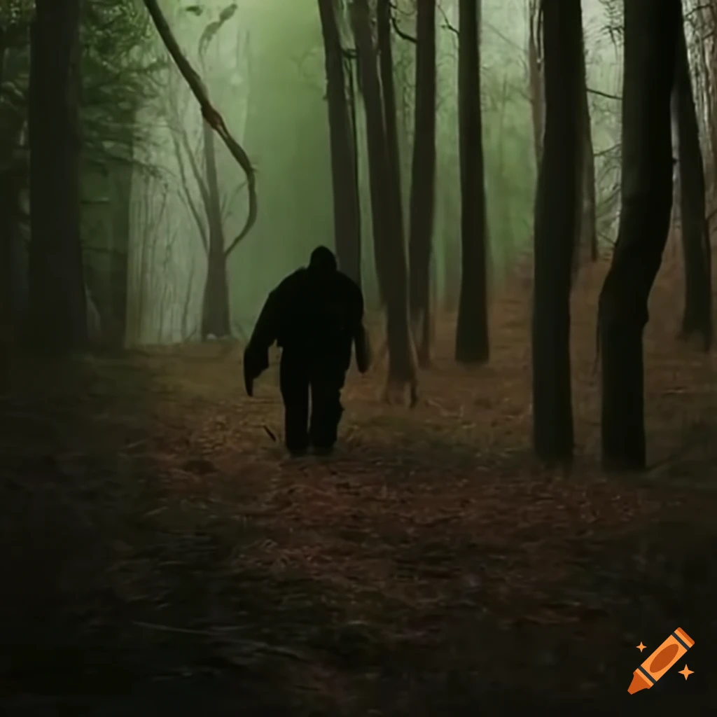 Bigfoot walking in the forest