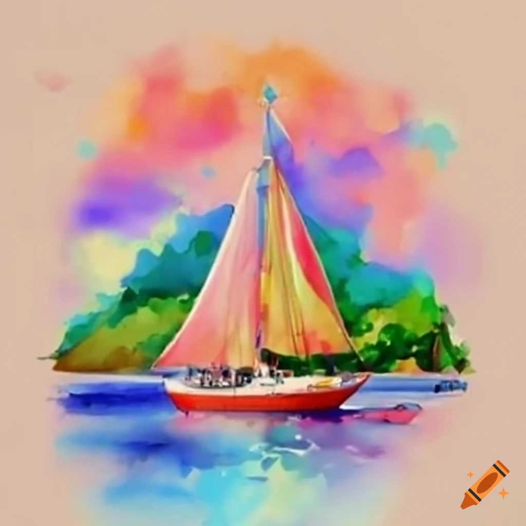Sailboat sailing around an island