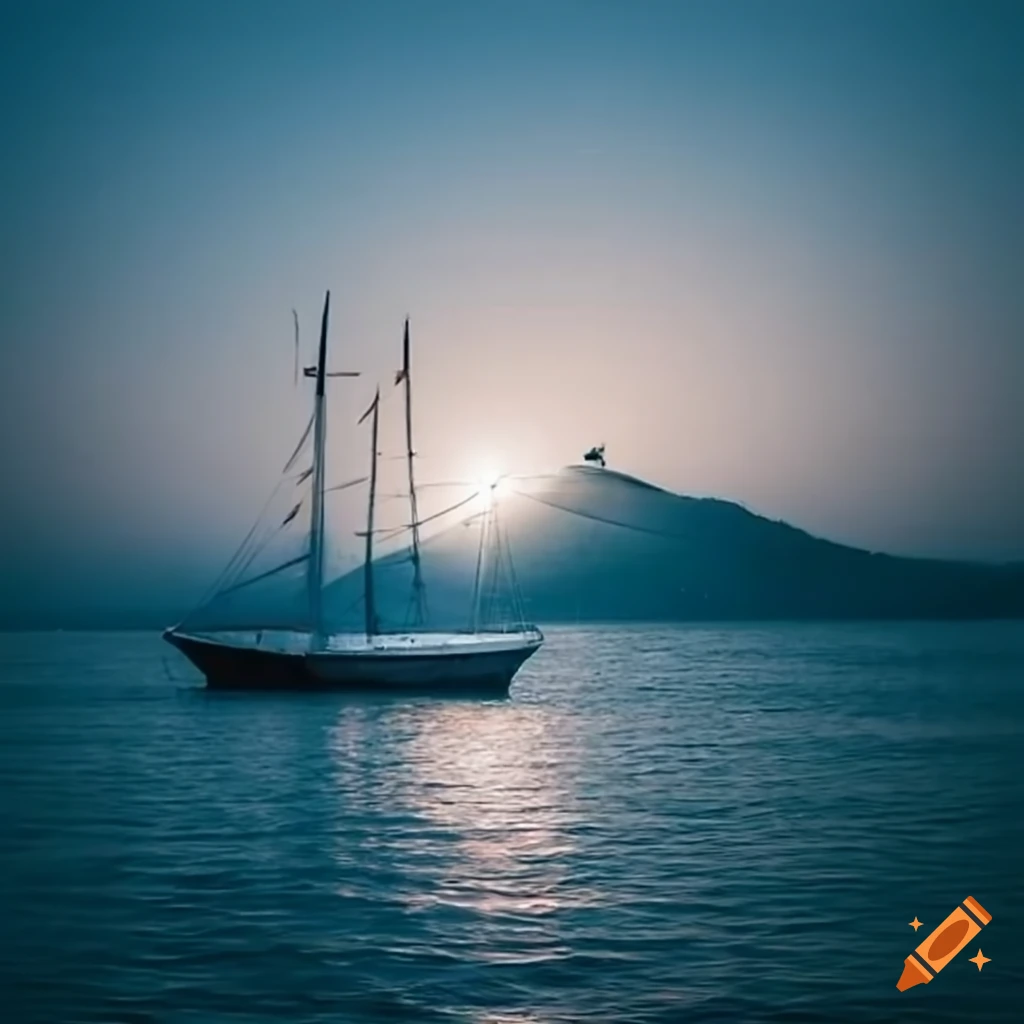 Sailboat sailing around an island