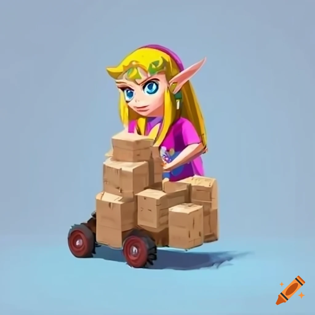 Princess Zelda driving a forklift with a pallet