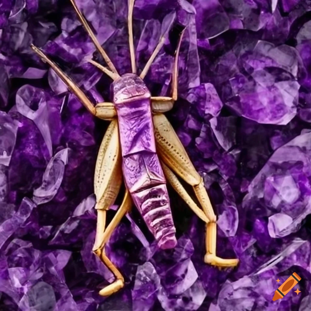 Carved amethyst cricket from the top view