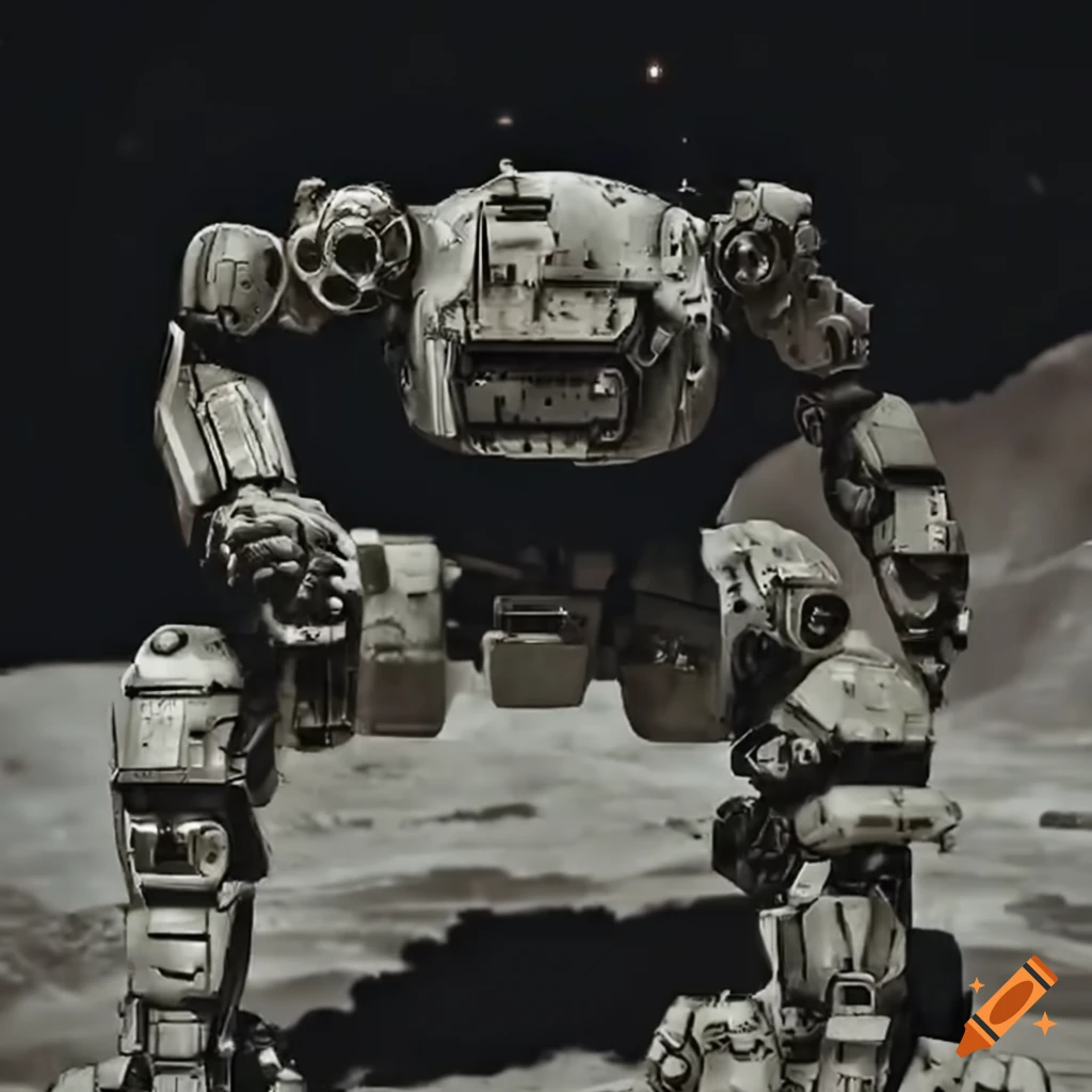 Post-Apocalyptic sci-fi mechs battling on the moon