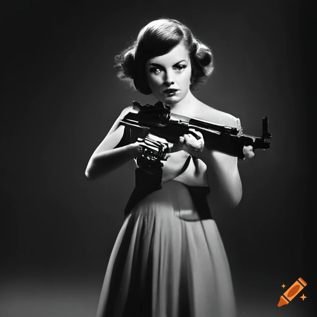 1960s spy girl holding a gun