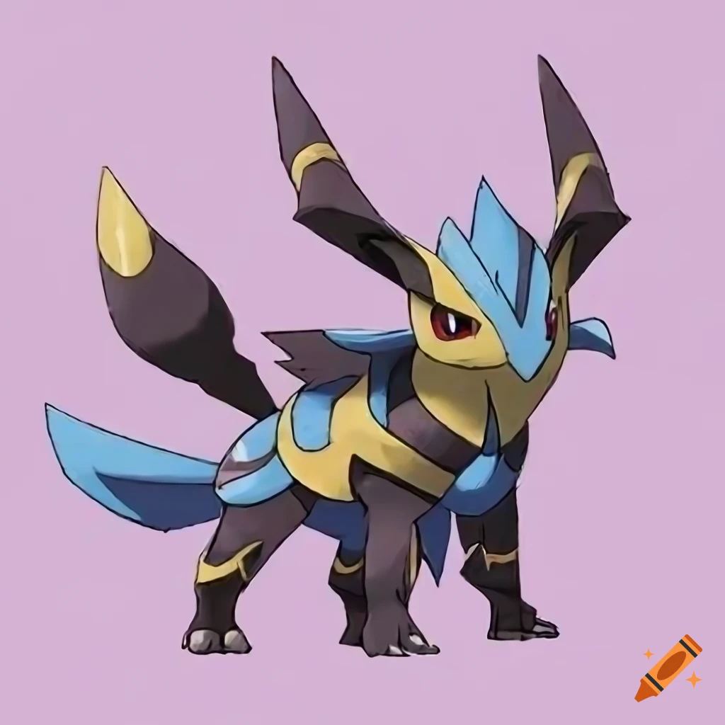 Armored knight-like steel Eeveelution with lance tail and forehead horn in official Pokémon art